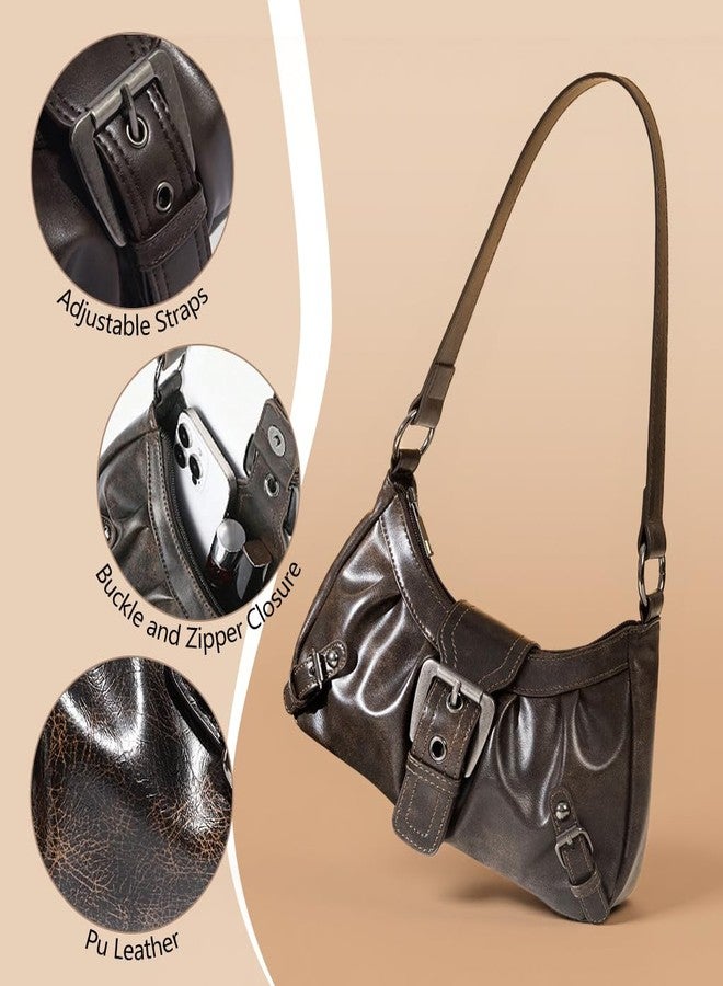 PALAY® Shoulder Bag for Woman Brown Y2K Purse Top Handle Handbag Small Goth Punk Hobo Clutch Purses Trendy Underarm Bag - Image 3